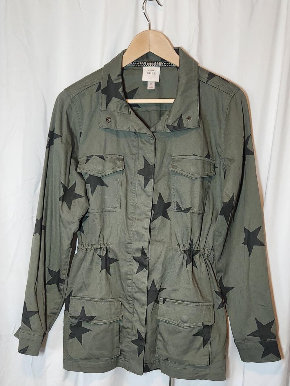 Knox Rose Olive Green Star Print Utility Jacket Size Medium
